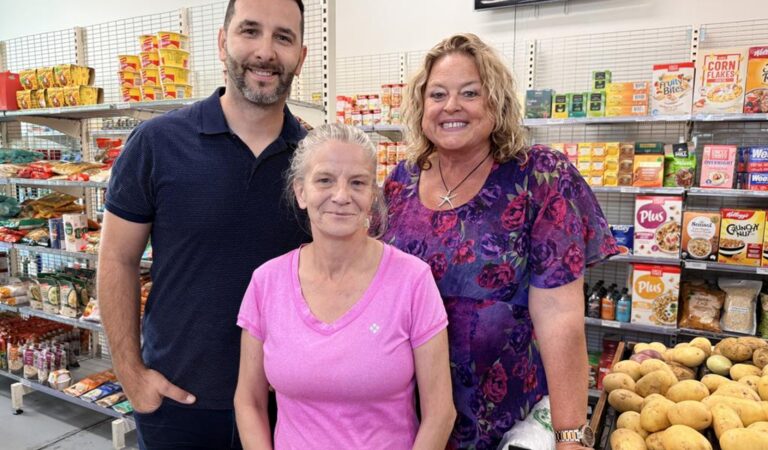 Stefano Tocci, Manager Inner City Services and WestCare Centre, volunteer Gaynor, and Minister Nat Cook. Photo: Adelaide Advertiser